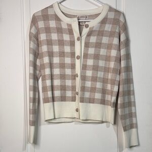 Nanette Lepore Plaid Tan & Cream Button Cardigan Women’s XS